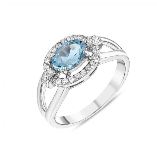 Gift Collection: Blue Oval Crystal Stone Silver Ring