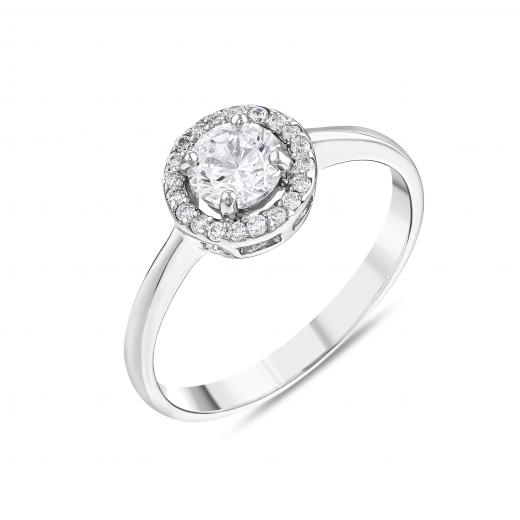 Gift Collection: Small White Crystal Solitaire Silver Ring