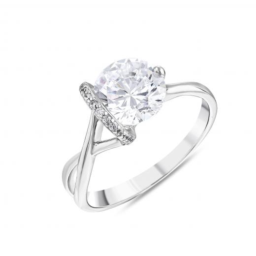 Gift Collection: Asymmetrical Design Silver Ring with White Stones