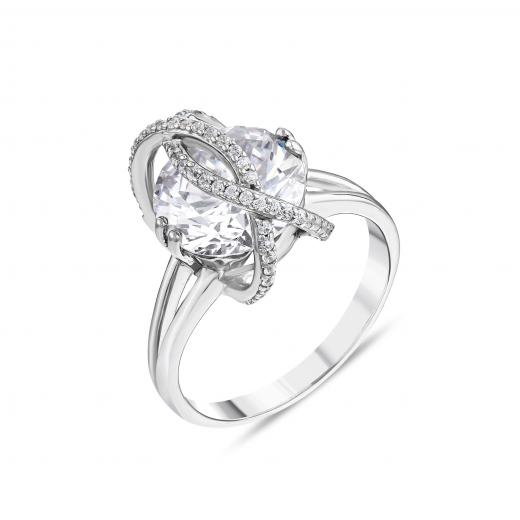 Gift Collection: White Stone Twisted Design Silver Ring