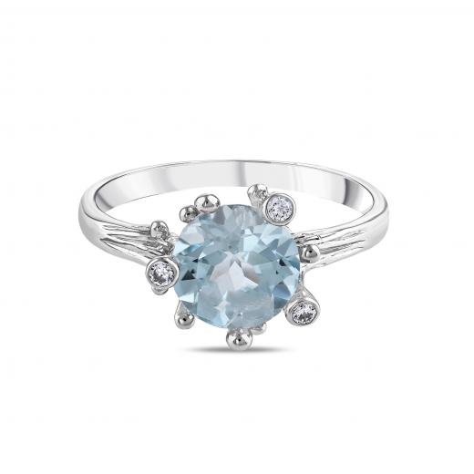 Gift Collection: Blue Solitaire Silver Ring with Side Stones