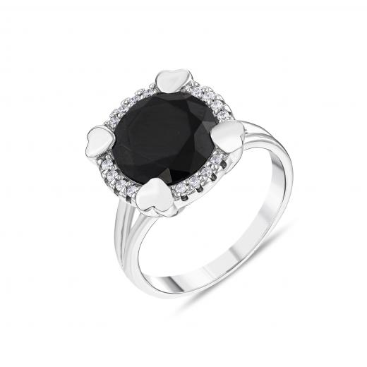 Gift Collection: Black Silver Ring with Gemstone Heart Detail