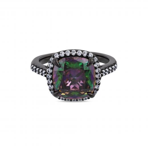 Black Magic Collection Square-Shaped Stone-Set Black Silver Ring