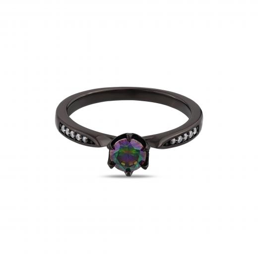 Black Magic Collection Minimalist Black Silver Ring
