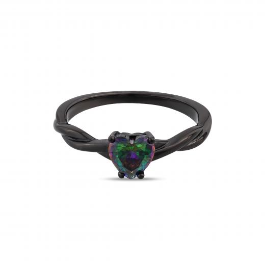 Black Magic Collection Heart-Shaped Black Silver Twisted Ring
