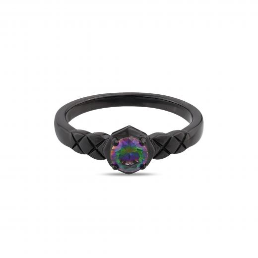 Black Magic Collection Black Silver Baklava-Patterned Silver Ring