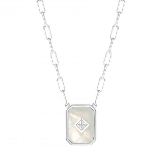 Lucky Gems Mother Of Pearl Stone Silver Necklace