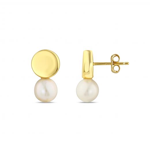 Sun Collection Pearl Dangle Round Disc Silver Earrings