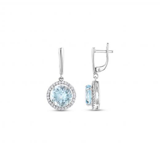 Gift Collection Round Silver Earrings with Blue Stones