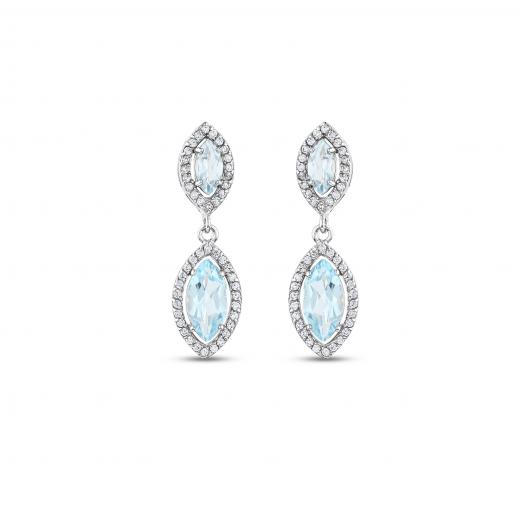 Gift Collection Silver Earrings with Two Blue Stones