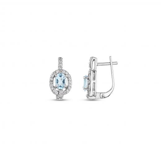 Gift Collection Classic Oval Design Light Blue Crystal Stone Silver Earrings