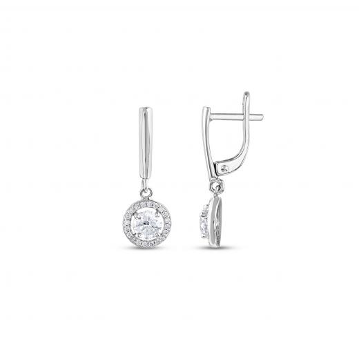 Gift Collection Round Silver Earrings with White Stones