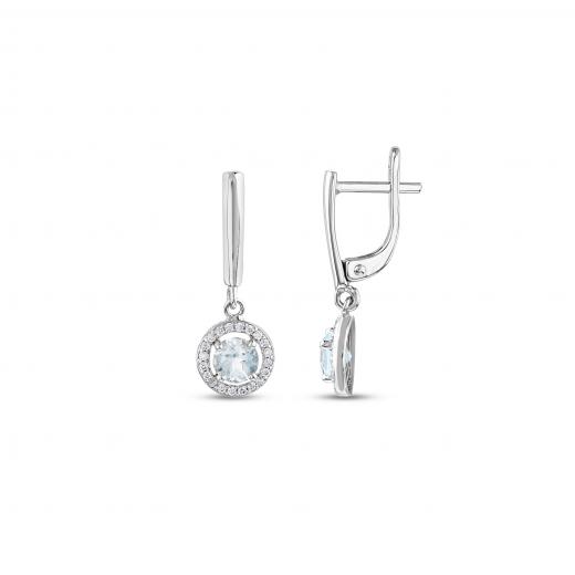 Gift Collection Small Blue Stone Round-Shaped Silver Earrings