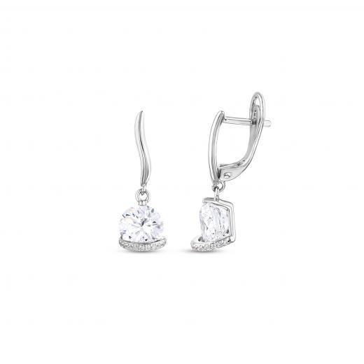 Gift Collection White Stone Dangle Silver Earrings