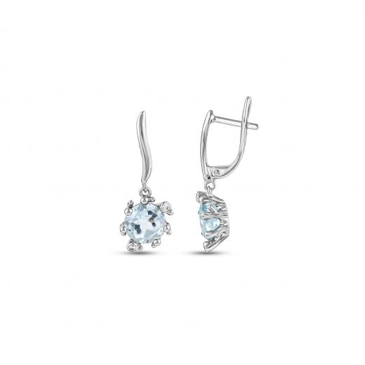 Gift Collection Silver Dangle Earrings with Blue Stones and Zircon Accents