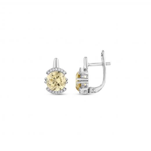 Gift Collection Yellow Oval Crystal Stone Silver Earrings