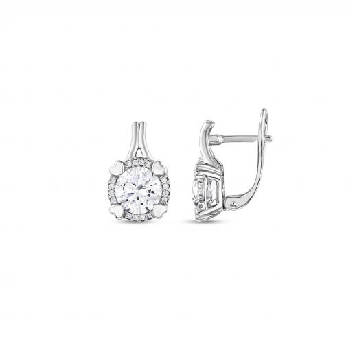 Gift Collection: Silver Earrings with White Stone Hearts and Claws