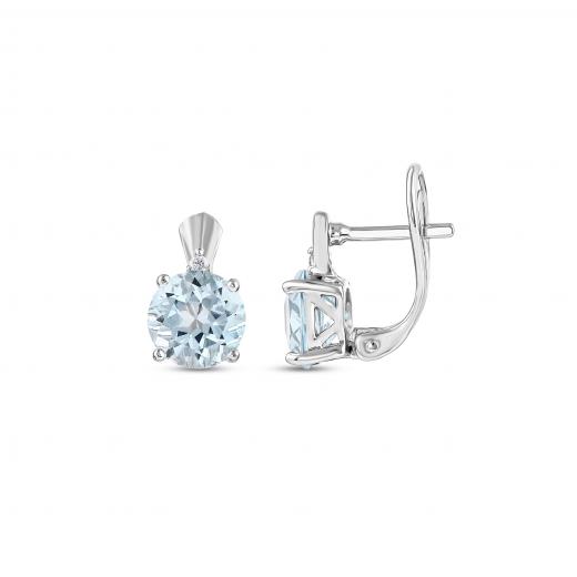 Gift Collection: Blue Round Solitaire Silver Earrings