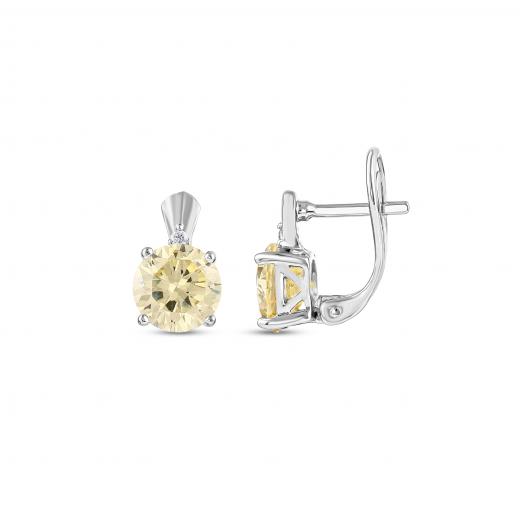 Gift Collection: Yellow Round Solitaire Silver Earrings
