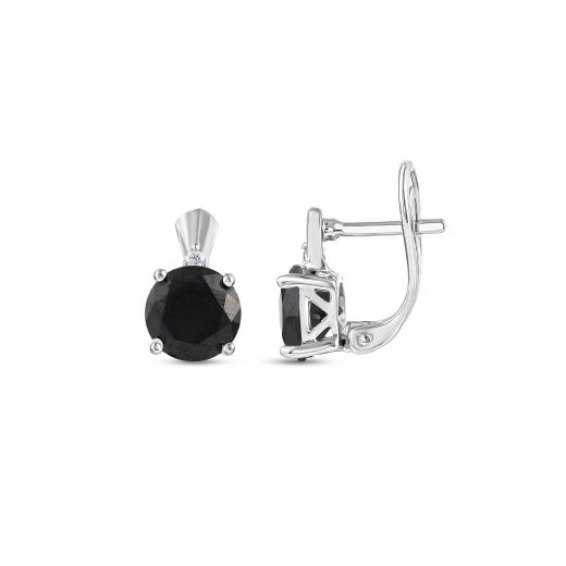 Gift Collection Black Round Solitaire Silver Earrings