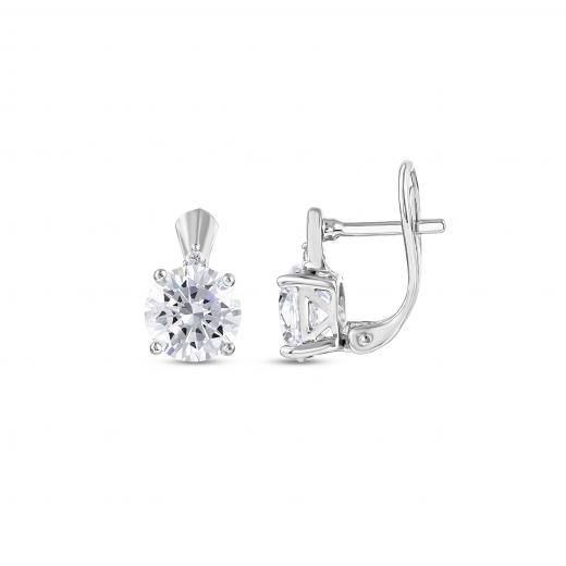 Gift Collection White Round Solitaire Silver Earrings
