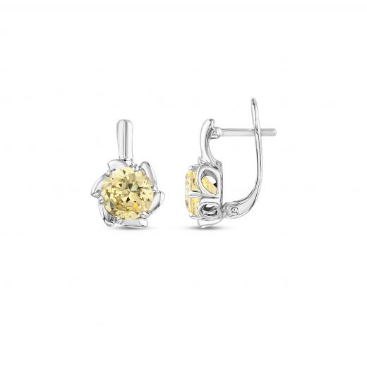 Gift Collection: Silver Earrings with a Spiral Design and Yellow Crystal Stones