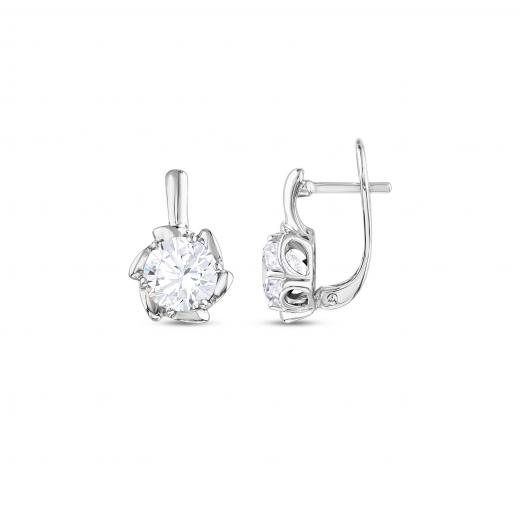 Gift Collection: Silver Earrings with a Spiral Design and White Crystal Stones