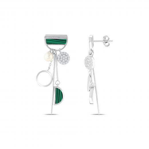 Lucky Gems Malachite Stone Silver Earring