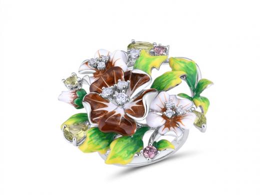 Heaven Model-5 Silver Ring with Zircon Stone and Enamel