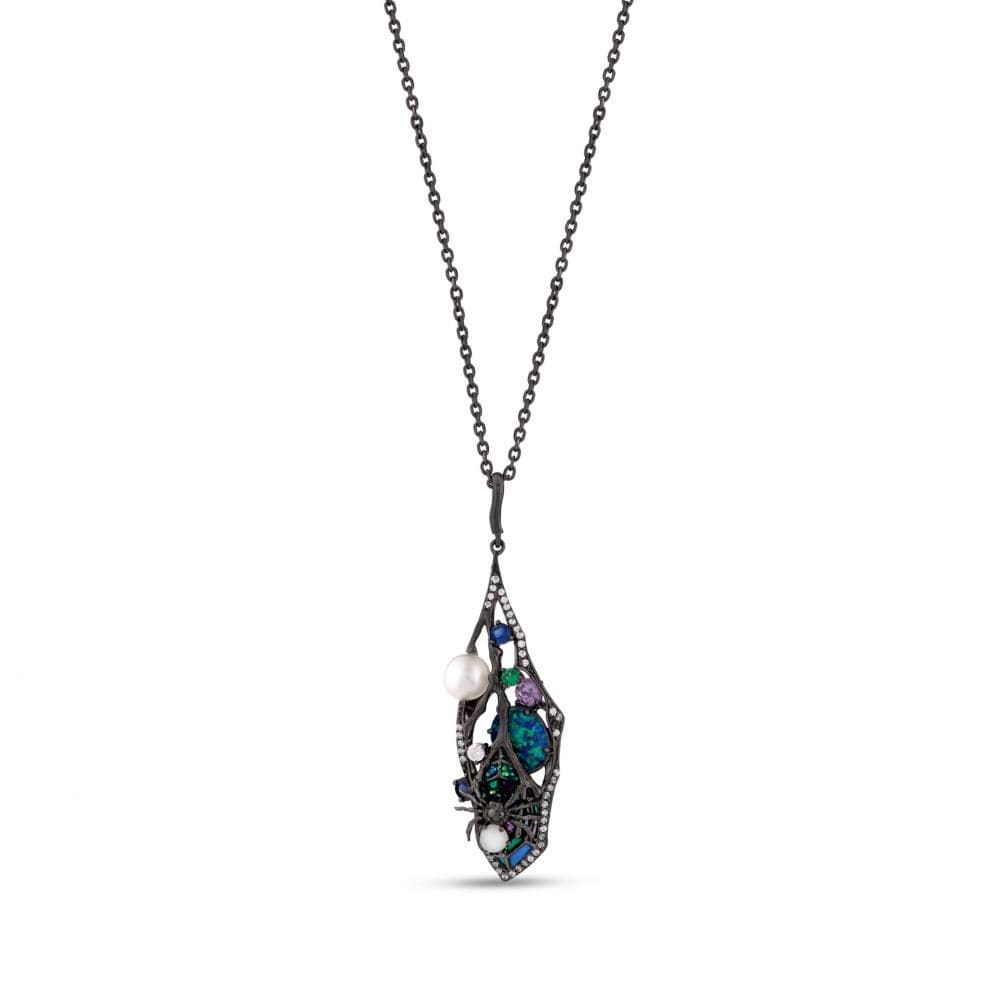 Spider Chain Black Rhodium Plated Silver Necklace