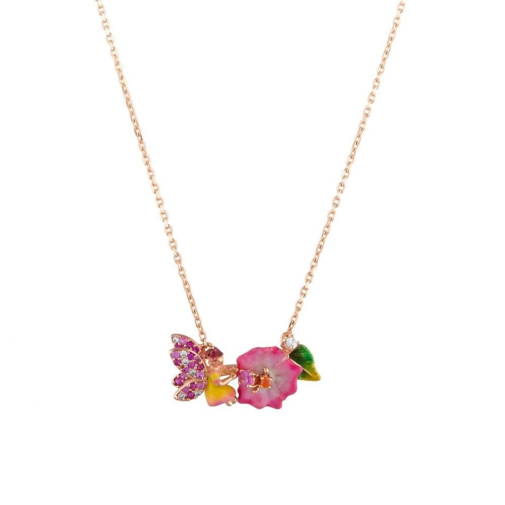 Fairy Tales Collection Pink Fairy and Flower Themed Silver Necklace