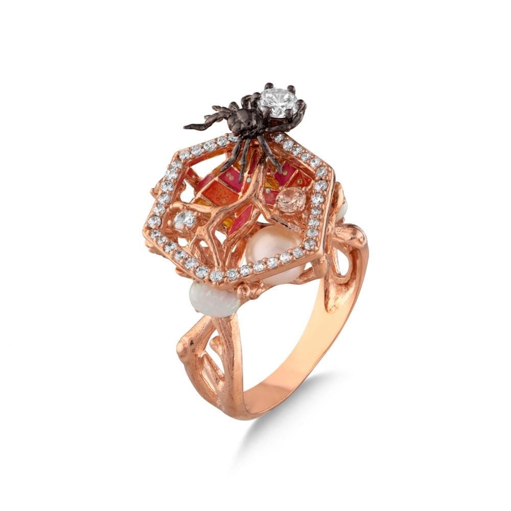 Spider Rose Rhodium-Plated Silver Ring