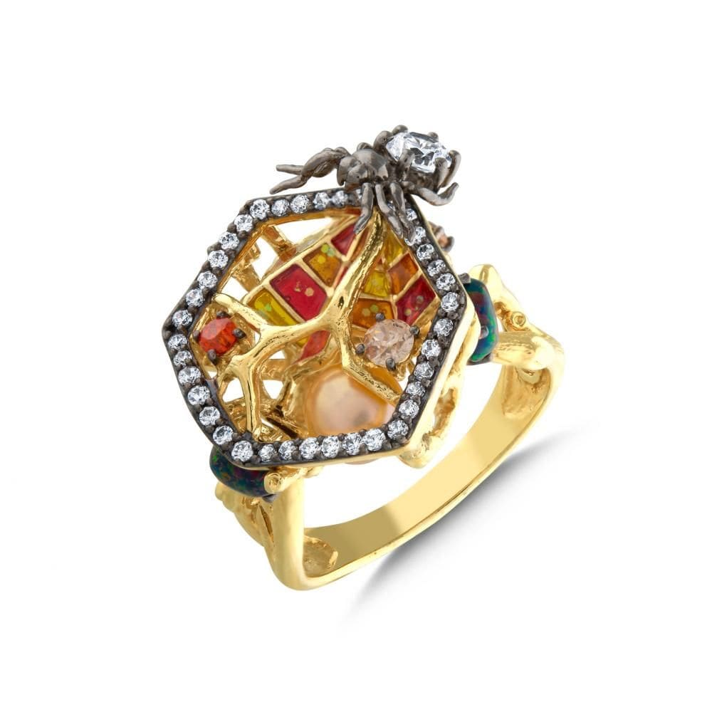 Spider Yellow Rhodium Plated Silver Ring