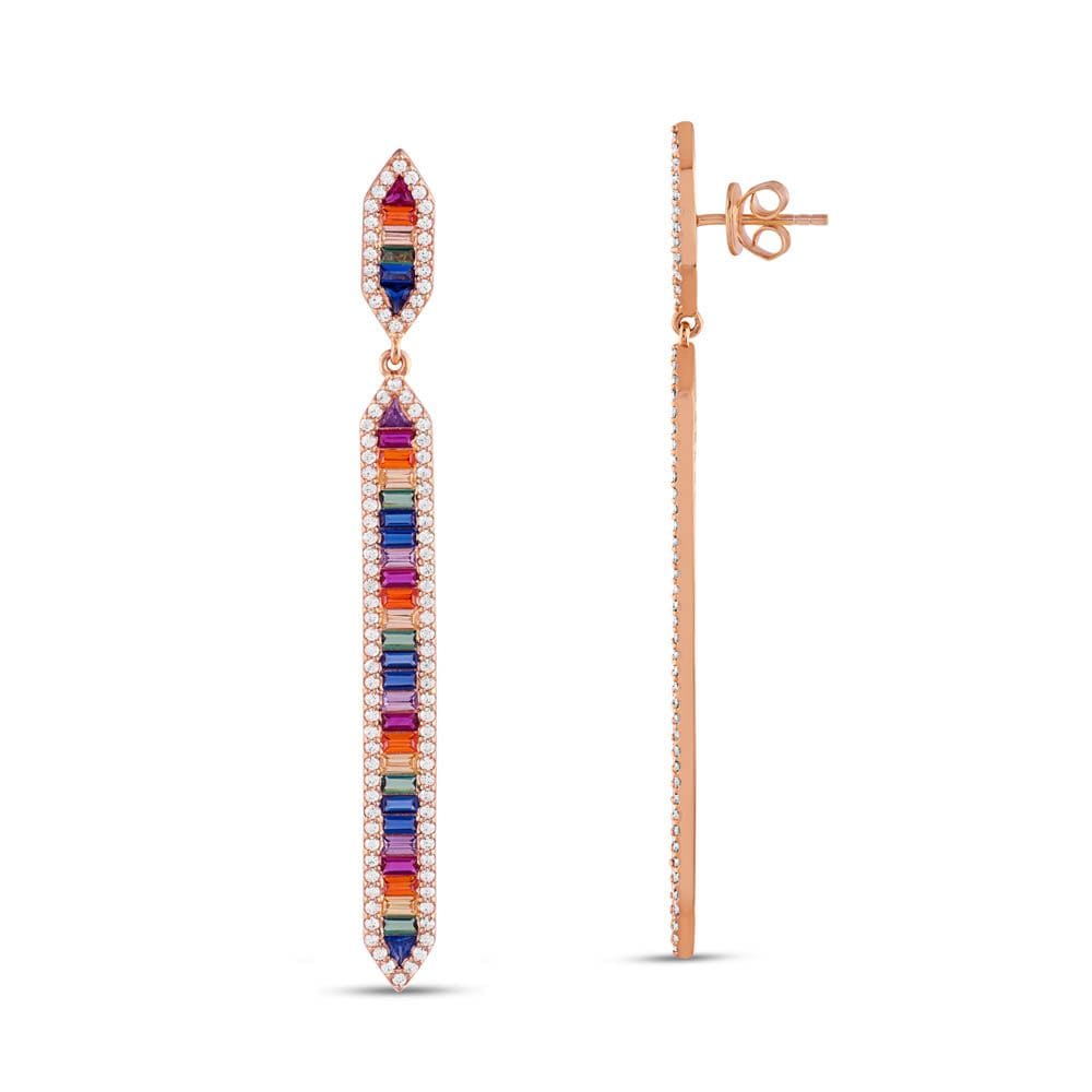 Серьги Rainbow Collection с багетной огранкой из серебра с покрытием из розового золота