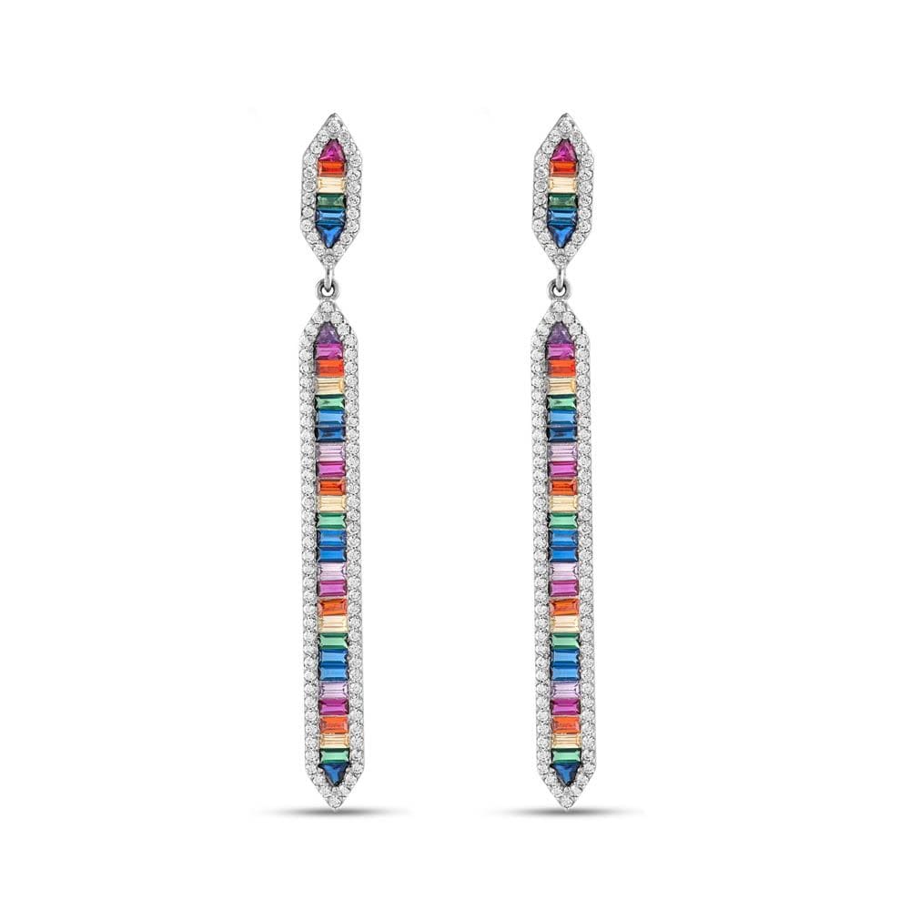 Rainbow Koleksiyonu Dizili Baget Kesim Gümüş Küpe