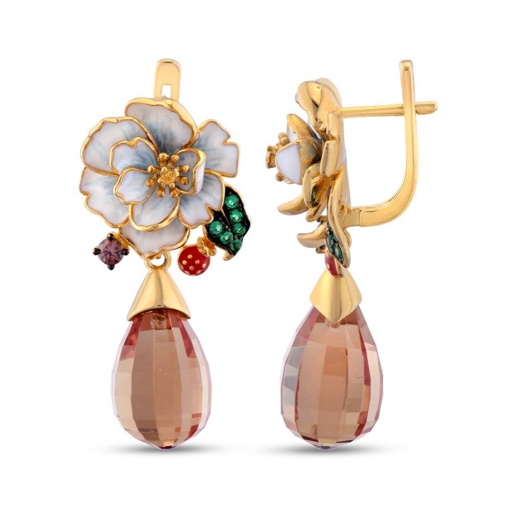 Zultanite Model-5 Ladybug Design Enamelled Silver Earrings