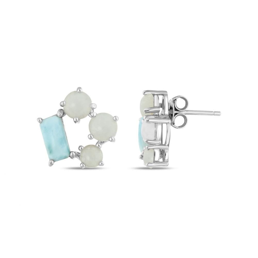 Lucky Gems Koleksiyonu Larimar ve Sedef Taşlı Gümüş Küpe