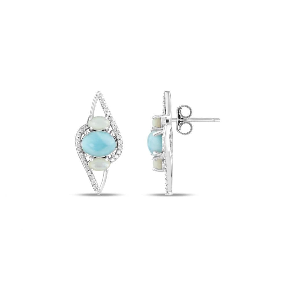 Lucky Gems Koleksiyonu Doğal Larimar ve Sedef Taşlı Gümüş Küpe