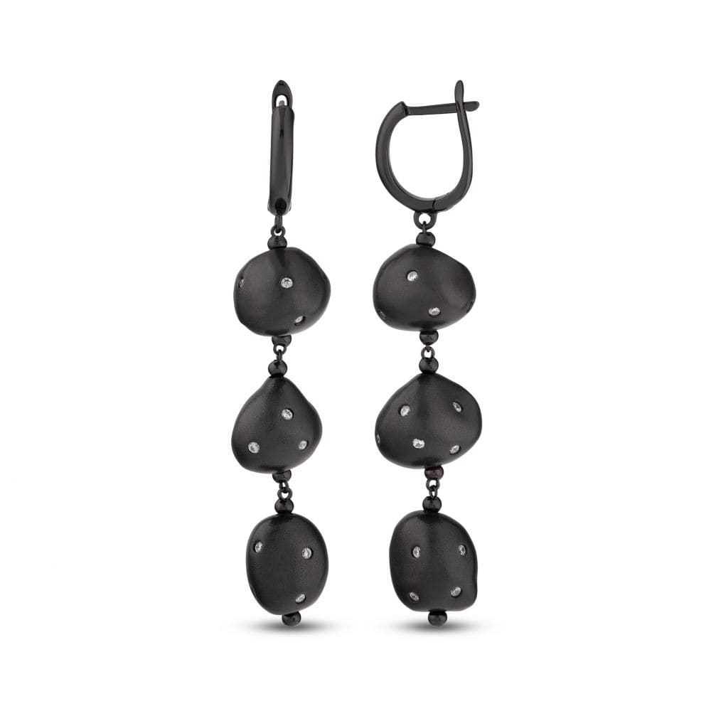 Clouds Collection Amorphous Black Silver Earrings