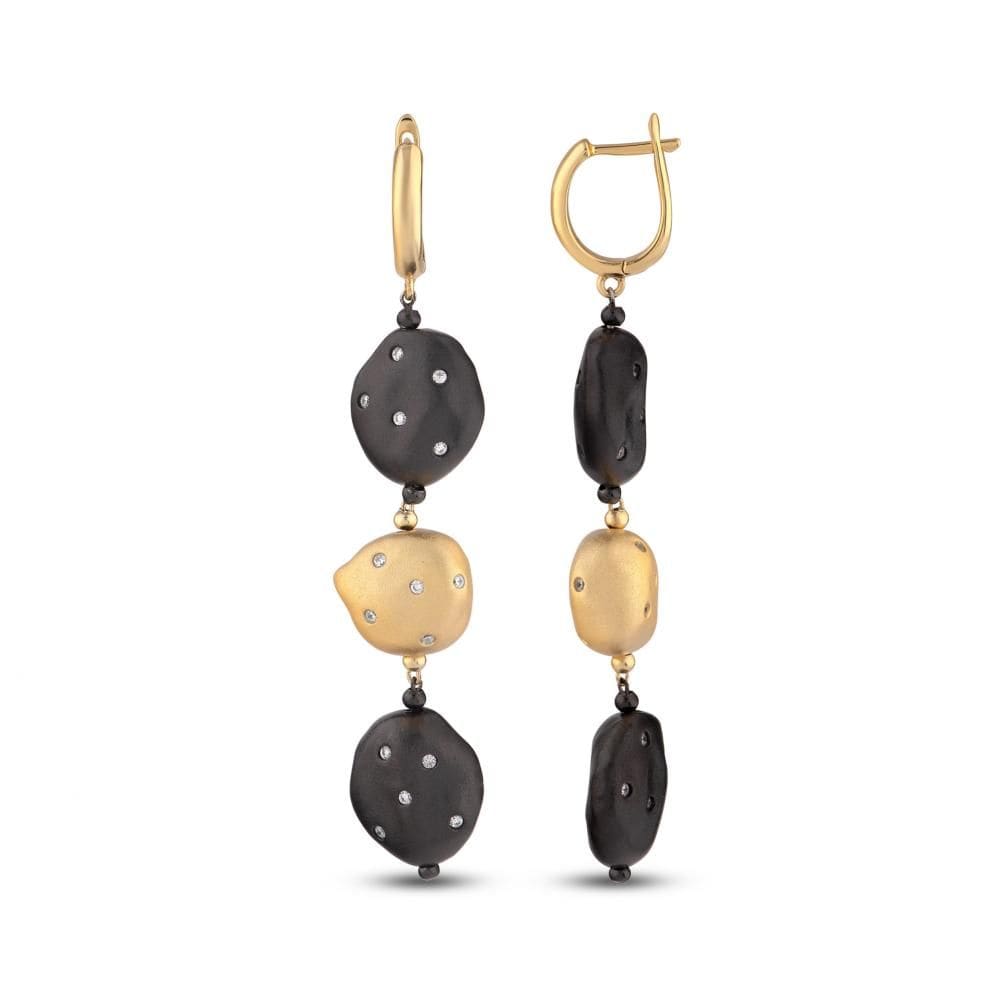 Clouds Collection Amorphous Black-Gold Color Silver Earrings