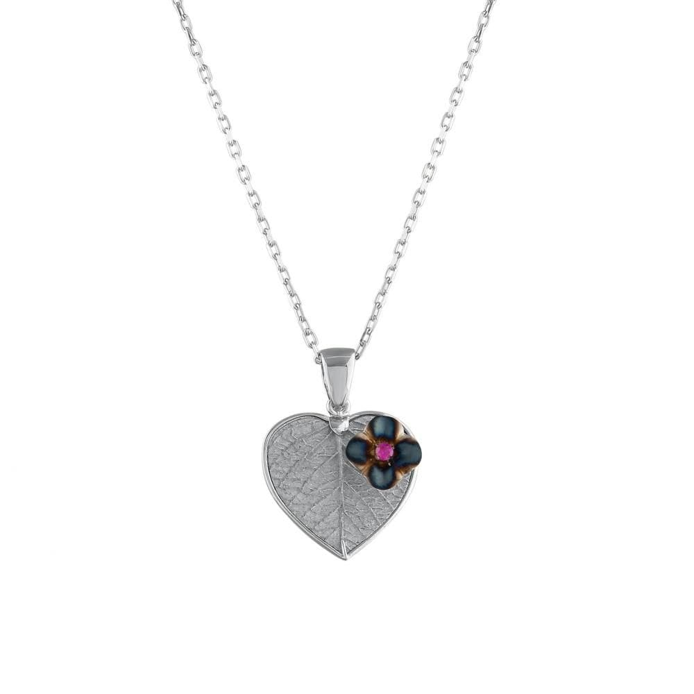 Global Warming Textured Heart Leaf Shaped Burnt Enamel Floral Women's Necklace