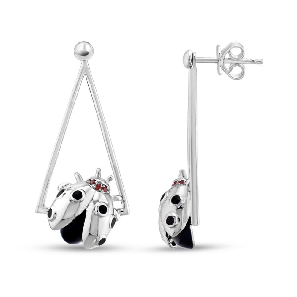 Ladybee Collection Ladybug and Triangle Frame Design Silver Earring