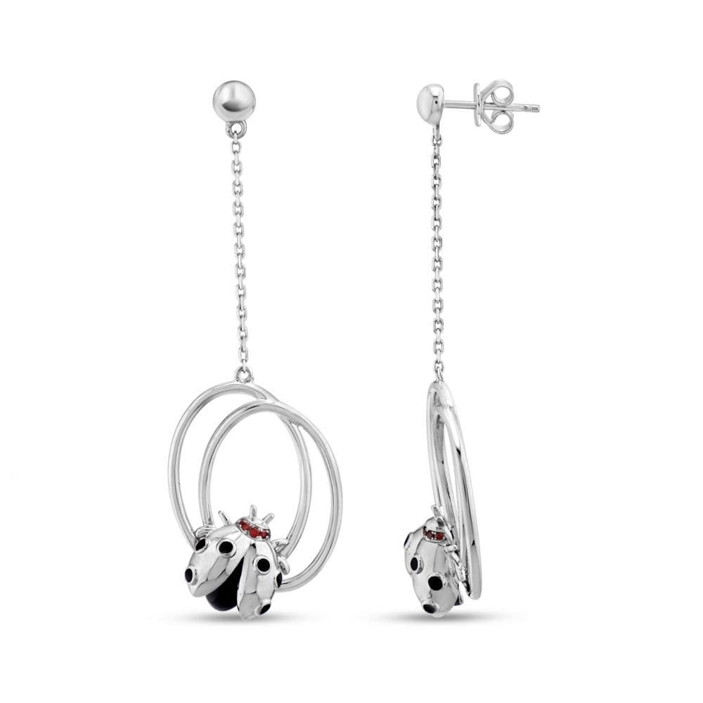 Ladybee Collection Ladybug and Ring Design Silver Earring