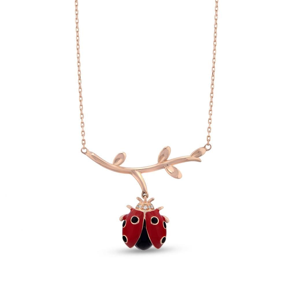Ladybee Kırmızı Uğurböceği Tasarımlı Gümüş Kolye