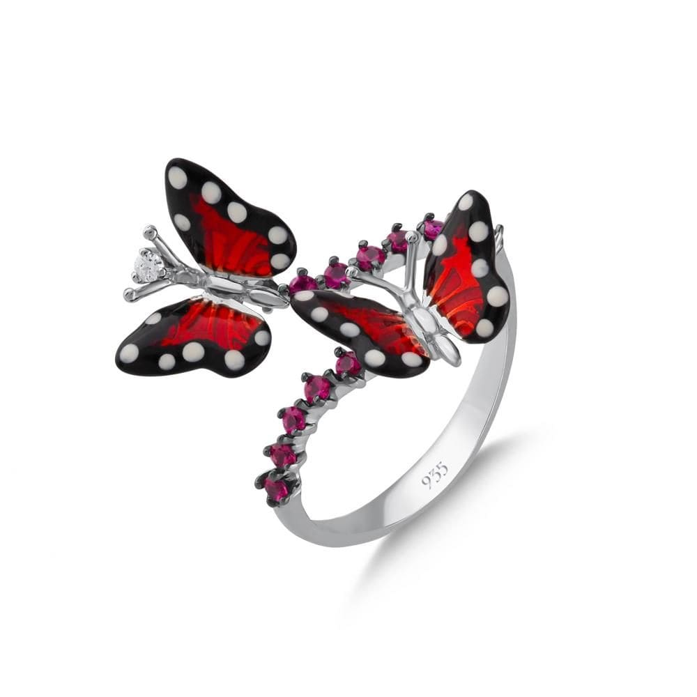 Серебряное кольцо Monarch Butterfly с двойным дизайном бабочки и розовым цирконом