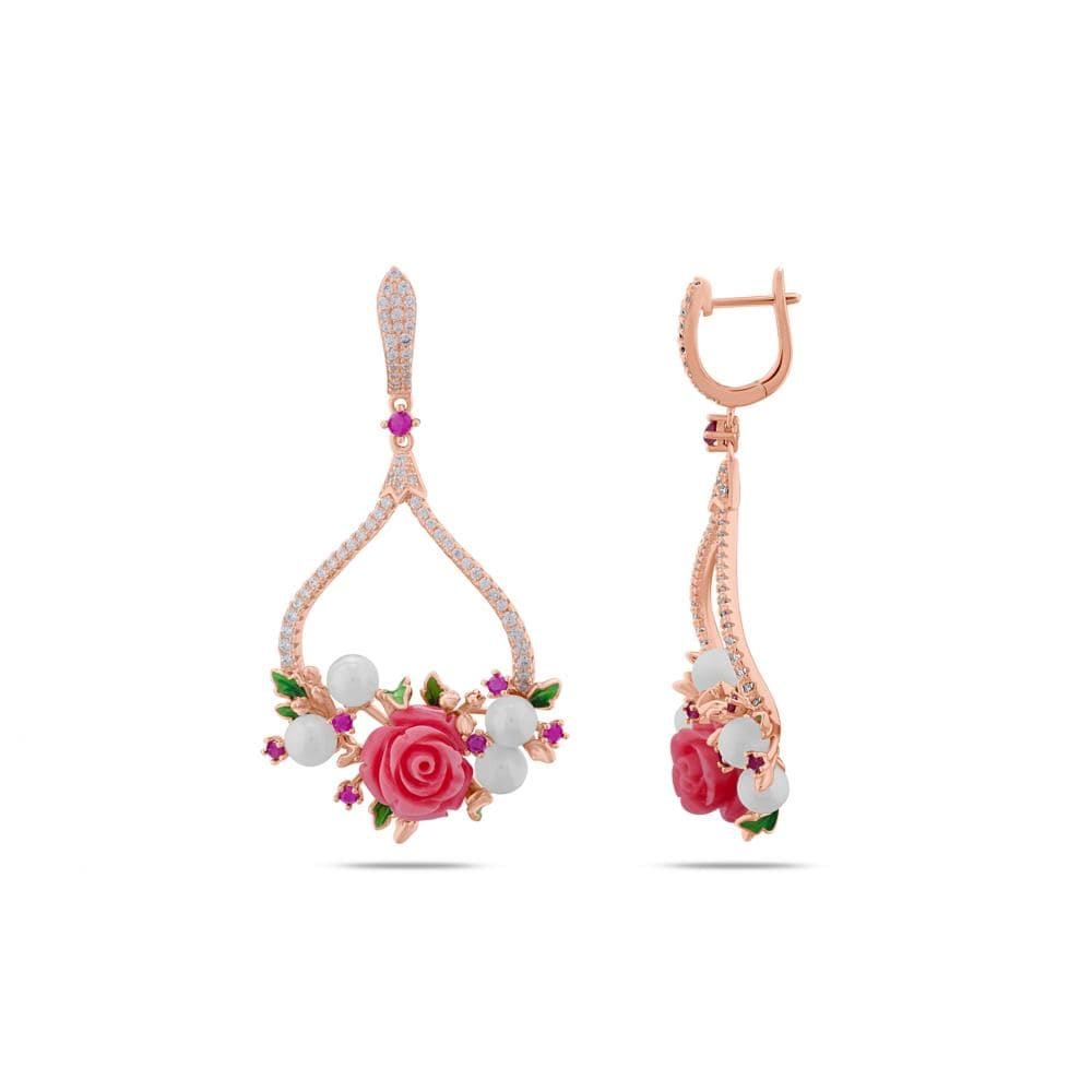 Rosered Tomurcuklu Gül Tasarımlı Rose Altın Renkli Gümüş Küpe
