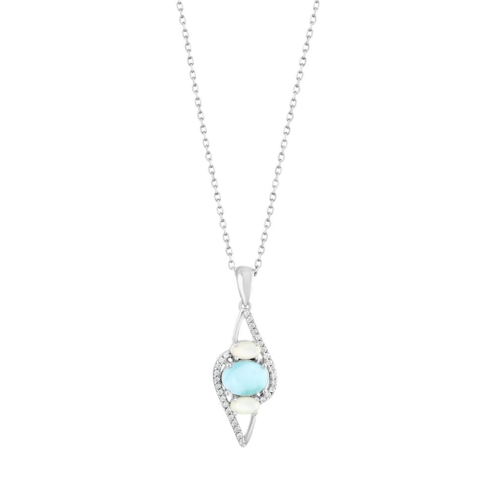 Lucky Gems Koleksiyonu Doğal Larimar ve Sedef Taşlı Geometirk Gümüş Kolye