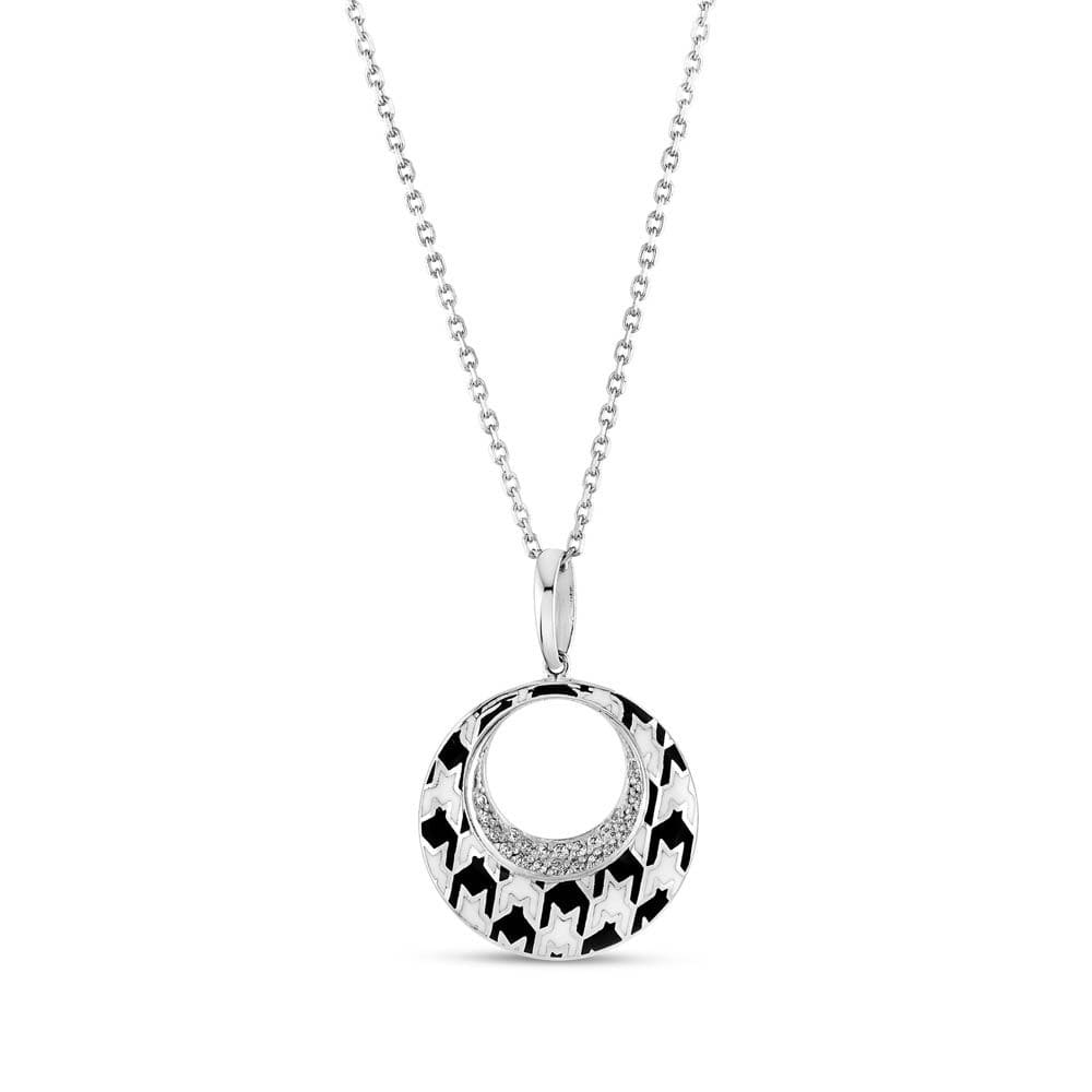 Pied De Poule Ring-Shaped Patterned Silver Necklace with Stone Details