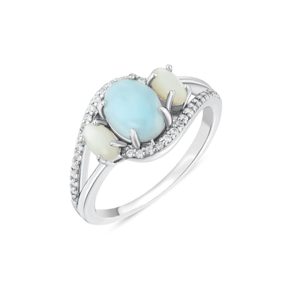 Lucky Gems Koleksiyonu Doğal Larimar ve Sedef Üçtaş Gümüş Yüzük