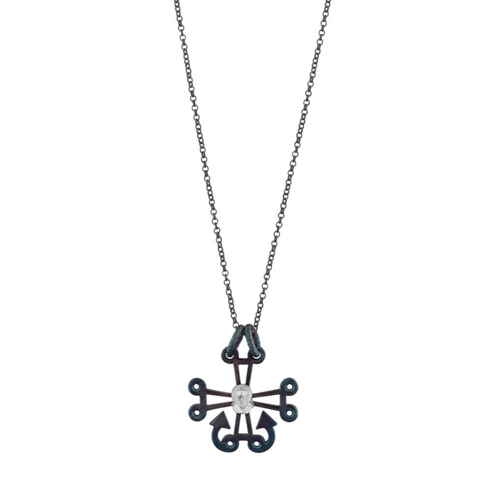 Santa Claus Anchor Cross Shaped Santa Silver Necklace